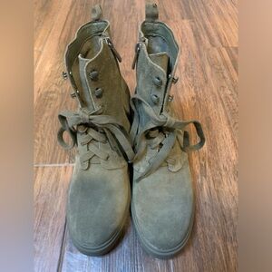 Splendid women’s Mady Green Suede Block Heel Combat Lace up Boots Size 9.5 M